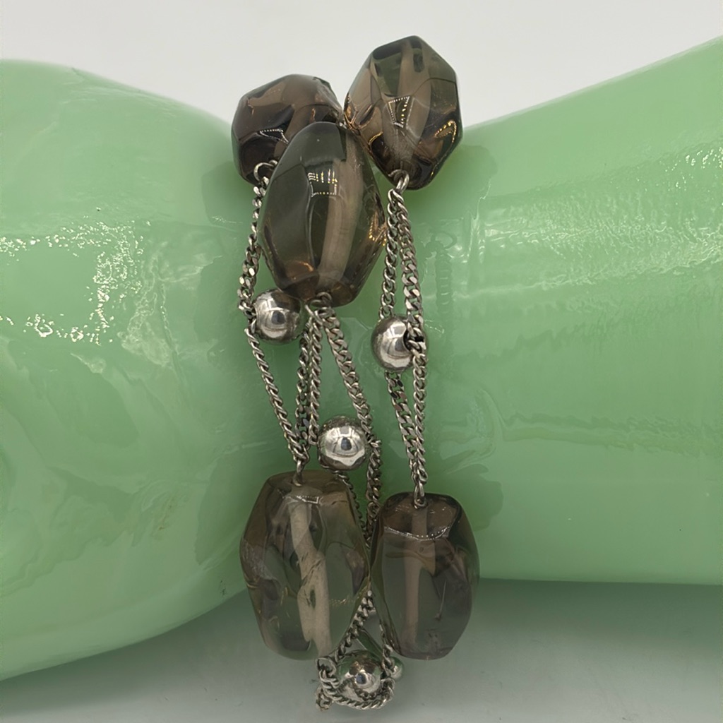 Vintage Ross Simon Sterling And Topaz Glass Bead Bracelet